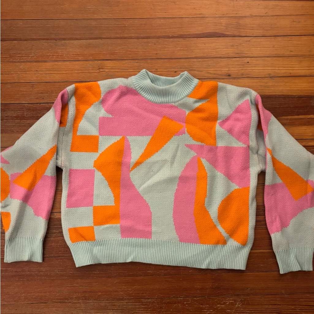 Thml Pink And Orange Geometric Sweater